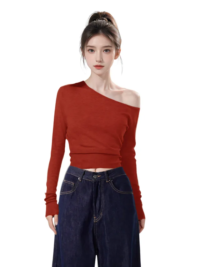 Off shoulder Inner Bottoming Shirt Top Red - Shop at LoveMi