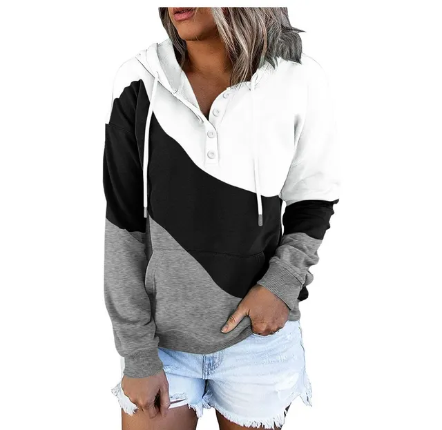 Printed Casual Hoodie Coat Women Black - Shop at LoveMi