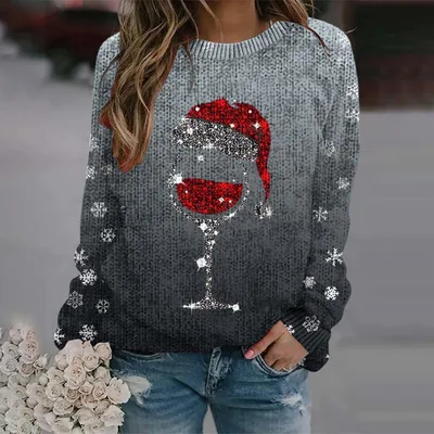Thick Needle Digital Printing 3D Round Neck Sweater For Women Hrczwy010 S - Shop at LoveMi