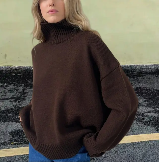 Autumn And Winter Loose Thermal Turtleneck Sweater Brown - Shop at LoveMi