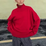 Autumn And Winter Loose Thermal Turtleneck Sweater - Red