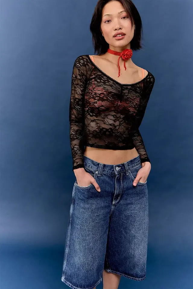 Women's Top Lace See through V neck Black - Shop at LoveMi