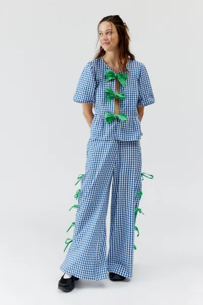 Women's Plaid Trousers Fashionable With Side slit Blue - Shop at LoveMi