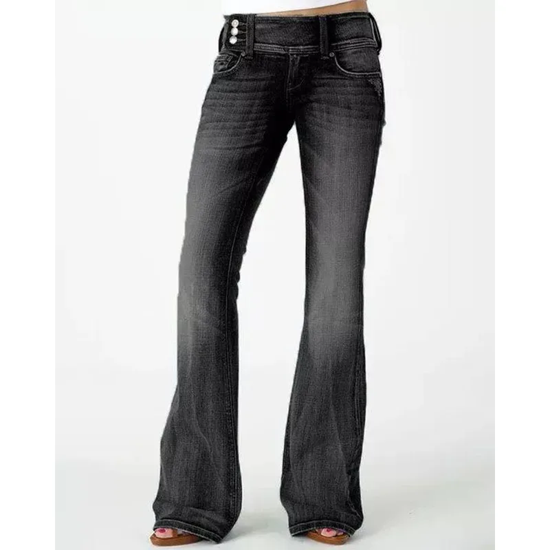 Retro Side Button Mid Waist Skinny Jeans - Black - View 1