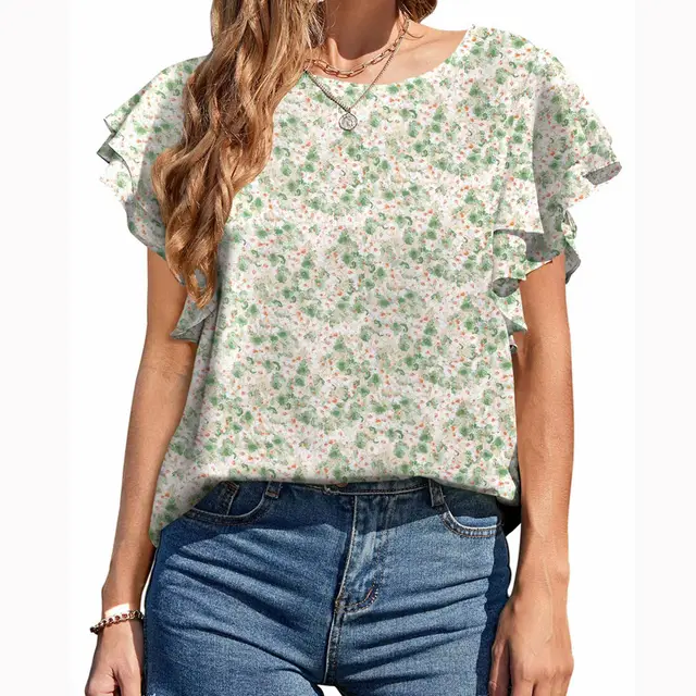 Women's Printed Casual Round Neck Blouse Style 2 - Shop at LoveMi