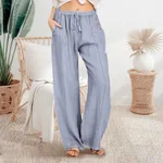 Loose Button Casual Wide-leg Trousers Women - Gray