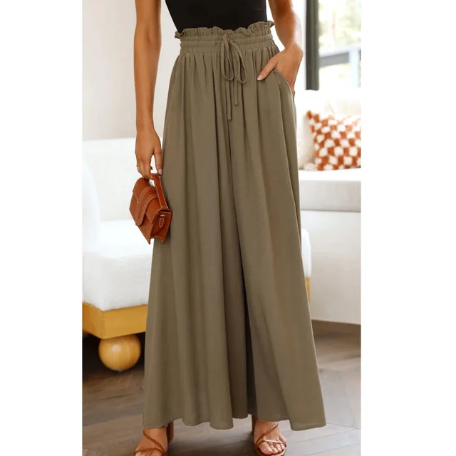 Flowers Printed Wide leg Trousers Summer Casual Straight Pnats For Women Beach Clothing Linen Green - Shop at LoveMi
