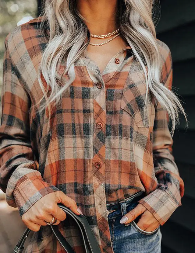 Women's Plaid Long sleeved Shirt Style 1 - Shop at LoveMi