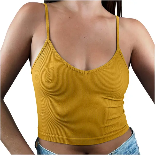 Solid Color Sleeveless Sports Vest Women Yellow - Shop at LoveMi