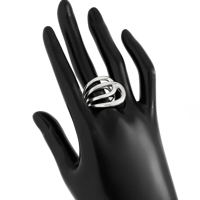 Exaggerated Metal Texture Light Luxury Geometric Irregular Wide Version Personalized Bracelet Female My04 Ring White K - Shop at LoveMi