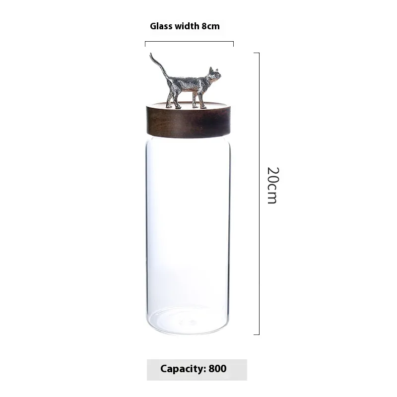 Light Luxury Glass Sealed Can Tea Pot Household Coffee Bean Storage Pot Large Silver Meow Star - Shop at LoveMi