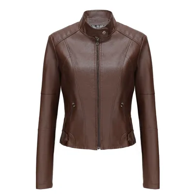 Women's Short Slim fit Leather Coat Brown - Shop at LoveMi