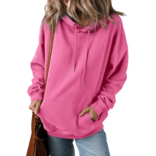 Solid Color Drawstring Hoodie Women Pink - Shop at LoveMi