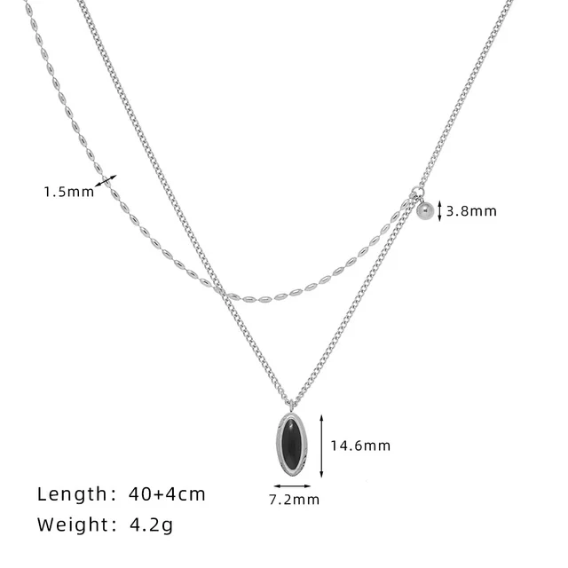Retro French Oval Black Necklace Black Mirror Clavicle Titanium Steel Plated Silver - Shop at LoveMi