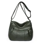 PU Soft Leather Textured Crossbody Large Capacity Casual Shoulder Bag - Green
