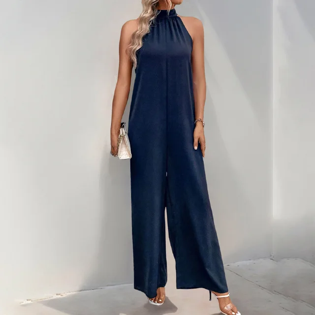 Fashion Jumpsuit Halter Straight Onesie Dark Blue - Shop at LoveMi