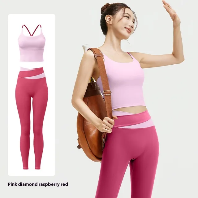 Nude Feel Breathable Sports Underwear Women's High Elastic One piece Bra Sports Fitness Pink Diamond Set - Shop at LoveMi