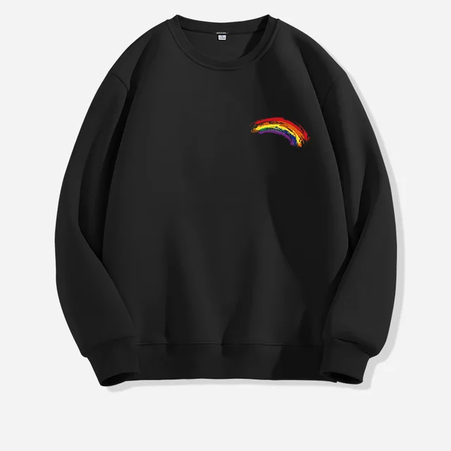 Women's Long sleeved Solid Color Rainbow Printing Sweater Black - Shop at LoveMi