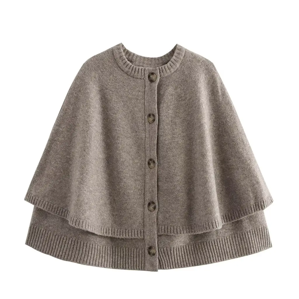 All-match Cloak Design Round Neck Knitted Coat