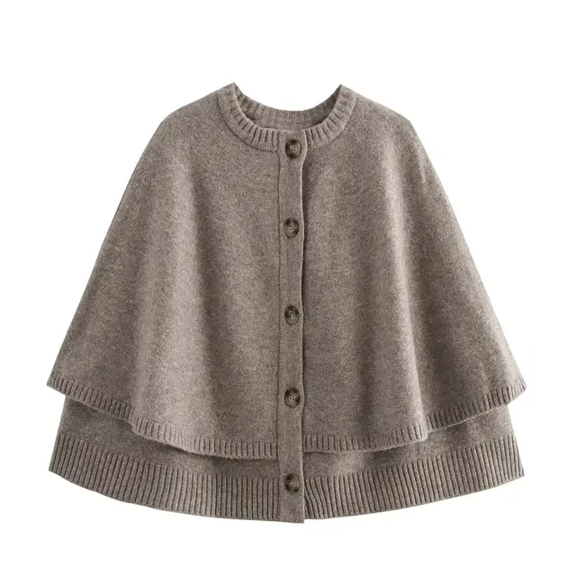 All match Cloak Design Round Neck Knitted Coat - Shop at LoveMi