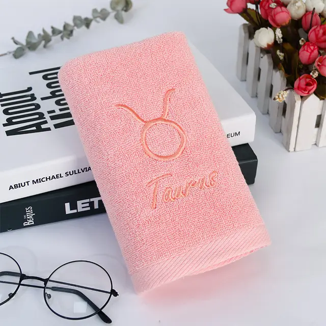 Constellation Bath Towel Plus sized Thick Absorbent Embroidery Face Washing 0480 Taurus Pink - Shop at LoveMi