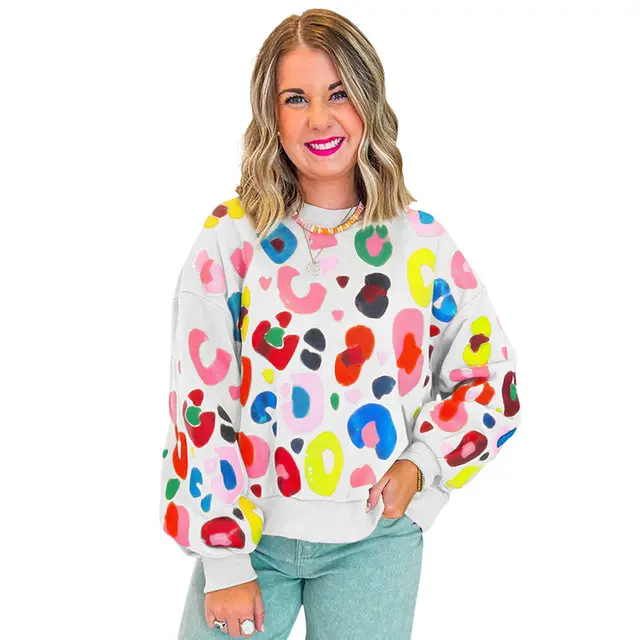 Winter Leopard Print Printed Crew Neck Sweatshirt P1Color - Shop at LoveMi