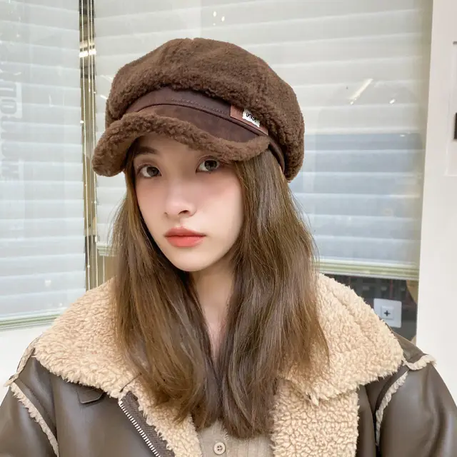 Faux Cashmere Fashion Leather Tag Octagonal Winter Warm Peaked Cap Mm830 Coffee - Shop at LoveMi