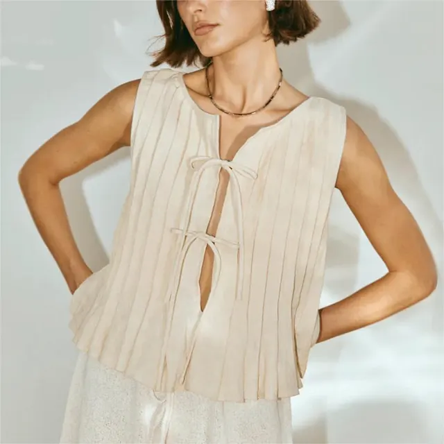 Spring And Summer New Lace up Cotton And Linen Women's Shirt Apricot - Shop at LoveMi