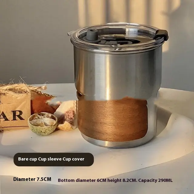 304 Stainless Steel Coffee Cup Concentrated Ice American Style Light Cup Wooden Ring Lid - Shop at LoveMi