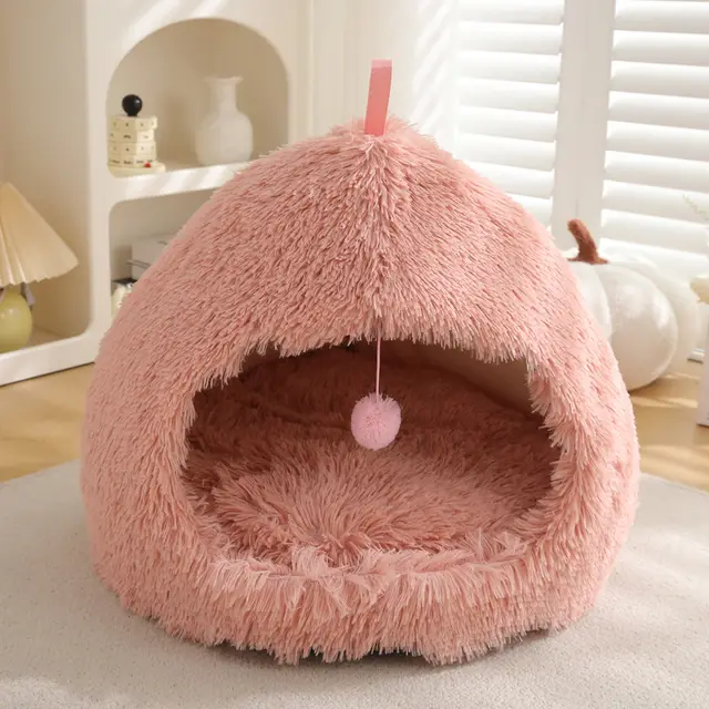 Winter Cat Nest Plush Warm Pet Bed Leather Pink - Shop at LoveMi