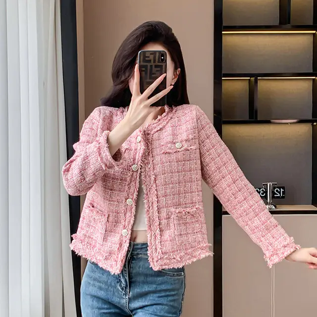 Classic Style Tweed Cardigan Coat For Women Pink - Shop at LoveMi