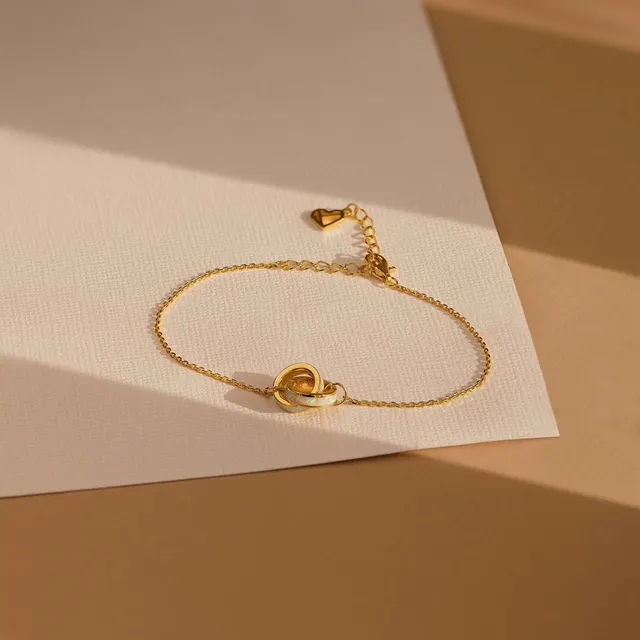 Opal Stainless Steel Eternal Ring Asymmetric Stitching Bracelet Ring Gold Bracelet - Shop at LoveMi