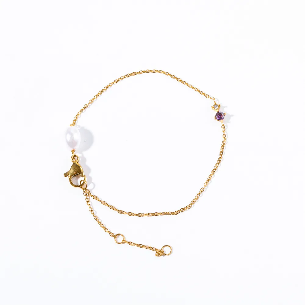 Titanium Steel High Colour Retention European And American Retro Artistic Pearl Sailor Buckle Chain - 2 Month Gold