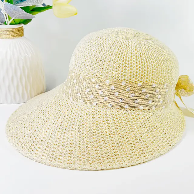 Women's Big Brim Bowknot All Match Hat Dot Beige - Shop at LoveMi