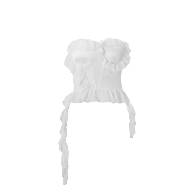 Ruffled Off shoulder Slim fit Chest wrapped Vest Top White - Shop at LoveMi