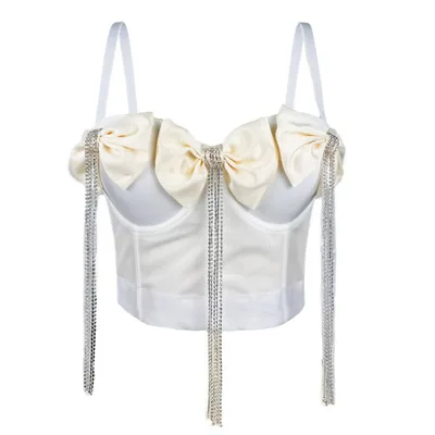 Autumn And Winter Exquisite Double Black Big Bow Corset White - Shop at LoveMi