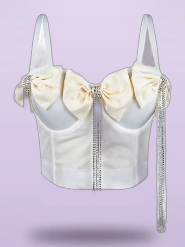 Autumn And Winter Exquisite Double Black Big Bow Corset White - Shop at LoveMi