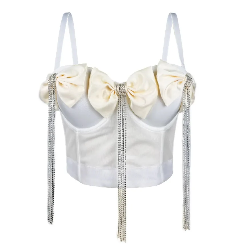 Autumn And Winter Exquisite Double Black Big Bow Corset - White