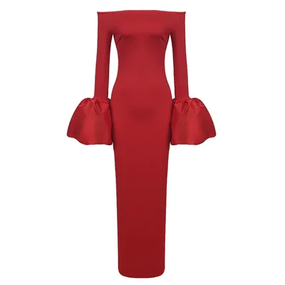 Dress Red And Black Slim fit Long Sleeve French Lantern Sleeve Dress Red - Shop at LoveMi