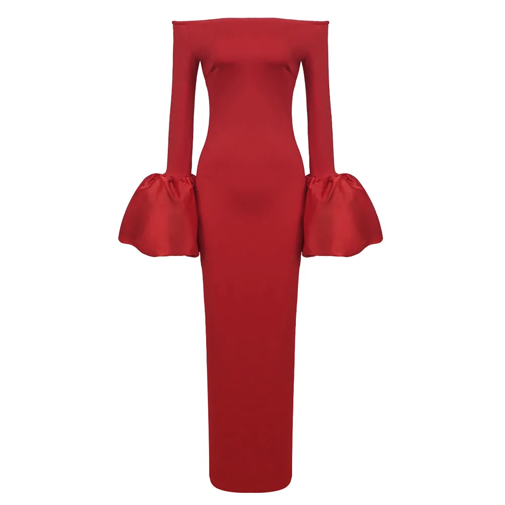 Dress Red And Black Slim fit Long Sleeve French Lantern Sleeve Dress Red - Shop at LoveMi