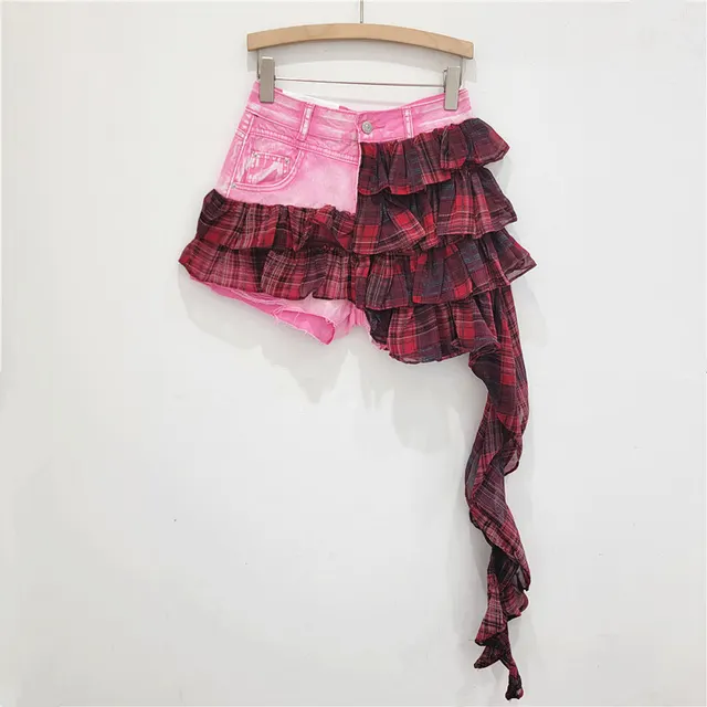 Short Stitching Fashionable All match Irregular Cake Skirt Pink - Shop at LoveMi