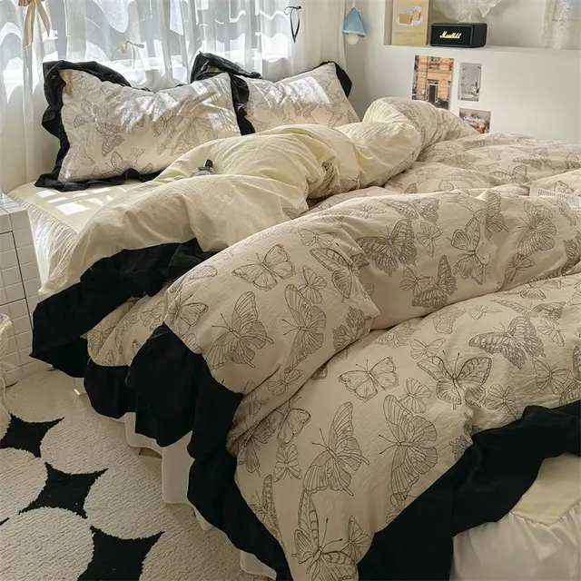 Korean Ins Maiden Lace Tulip Washed Cotton Four piece Set Butterfly - Shop at LoveMi
