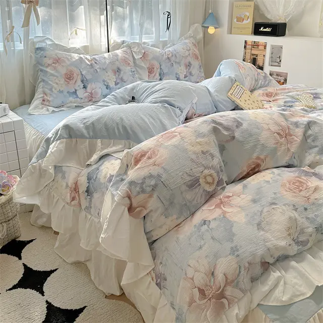 Korean Ins Maiden Lace Tulip Washed Cotton Four piece Set Celine - Shop at LoveMi