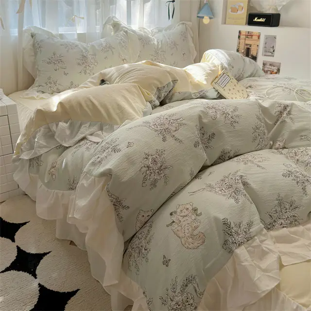 Korean Ins Maiden Lace Tulip Washed Cotton Four piece Set Flower Xiaoyu - Shop at LoveMi