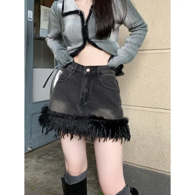 Spring And Autumn New Trendy Denim Skirt Black - Shop at LoveMi