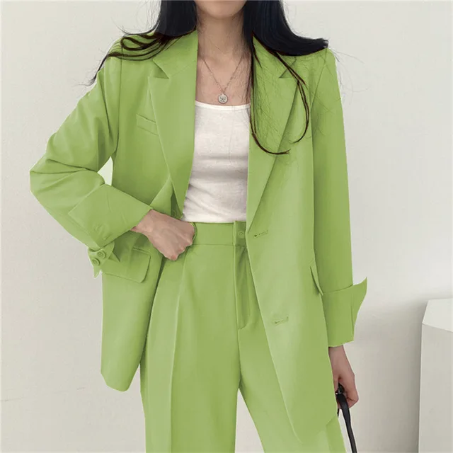 Women's Fashion L Korean Style Leisure Suit Trousers Suit Candy Green Suit - Shop at LoveMi