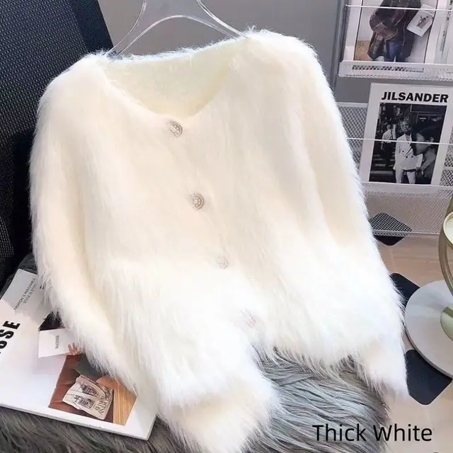 Knitted Cardigan Sweater Coat For Women Autumn And Winter Thickened Thick White - Shop at LoveMi