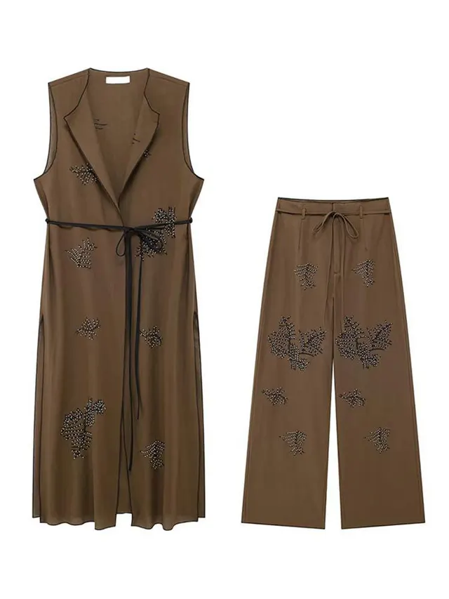 Sleeveless Lace up Top And Trousers Suit Suit - Shop at LoveMi