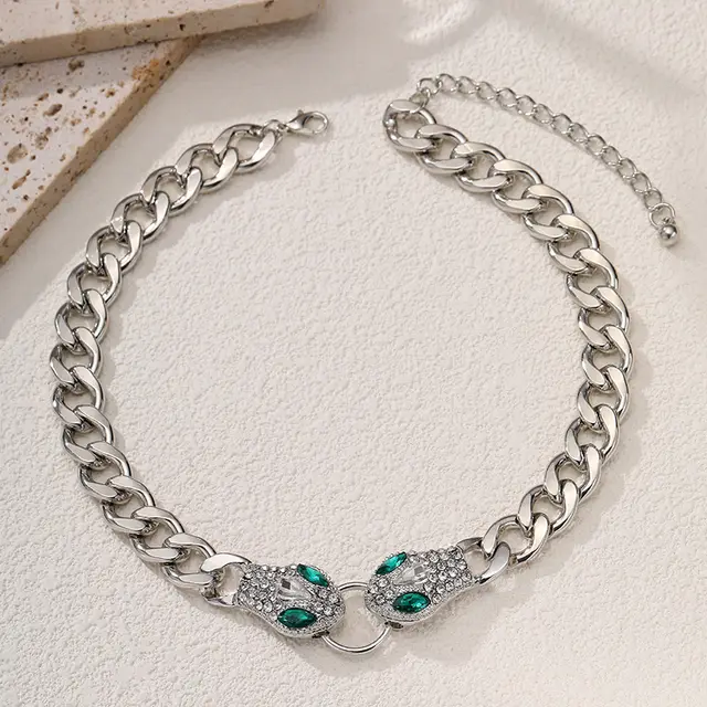Fashion Women's Suit High grade Accessories Snake Head Diamond embedded Light Luxury Design Holiday Party Gift Silver Necklace - Shop at LoveMi