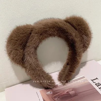 Maillard Fluffy Hair Band High grade Headdress Face Wash Hair Fixer Wide brimmed High Skull Hair Bundle Dark Coffee Cat Ears - Shop at LoveMi